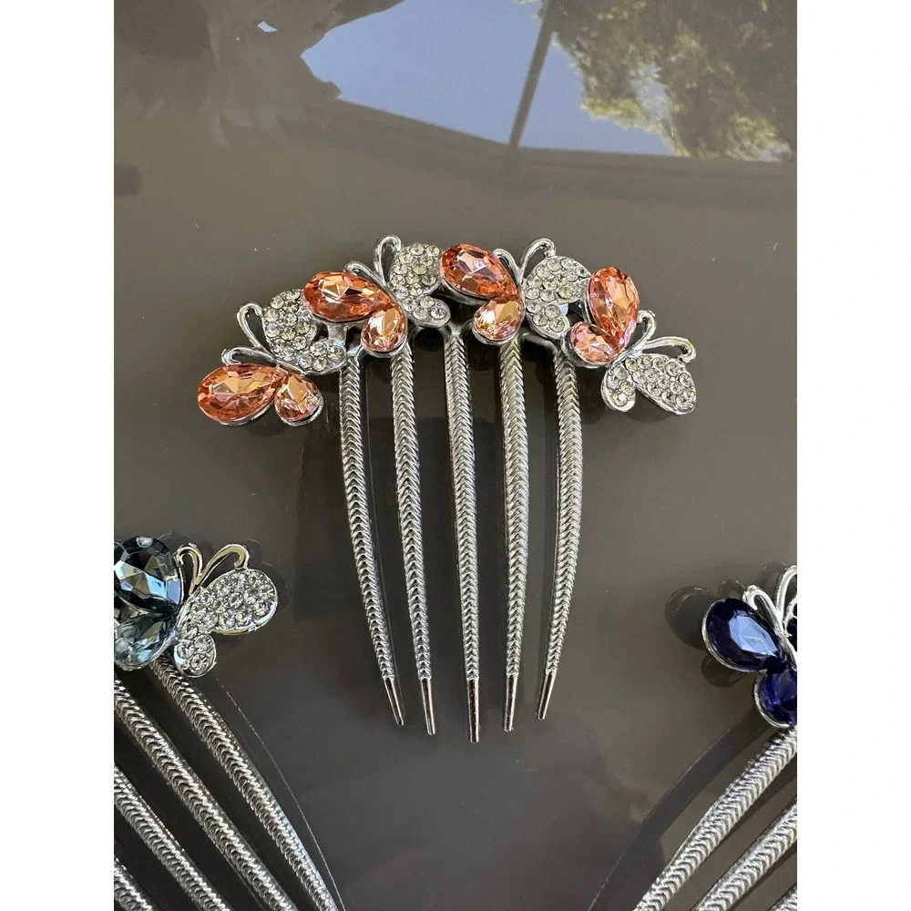 Rhinestone Butterfly Hair Comb Clip Silver Bridal Prom Formal Set of‎ 3